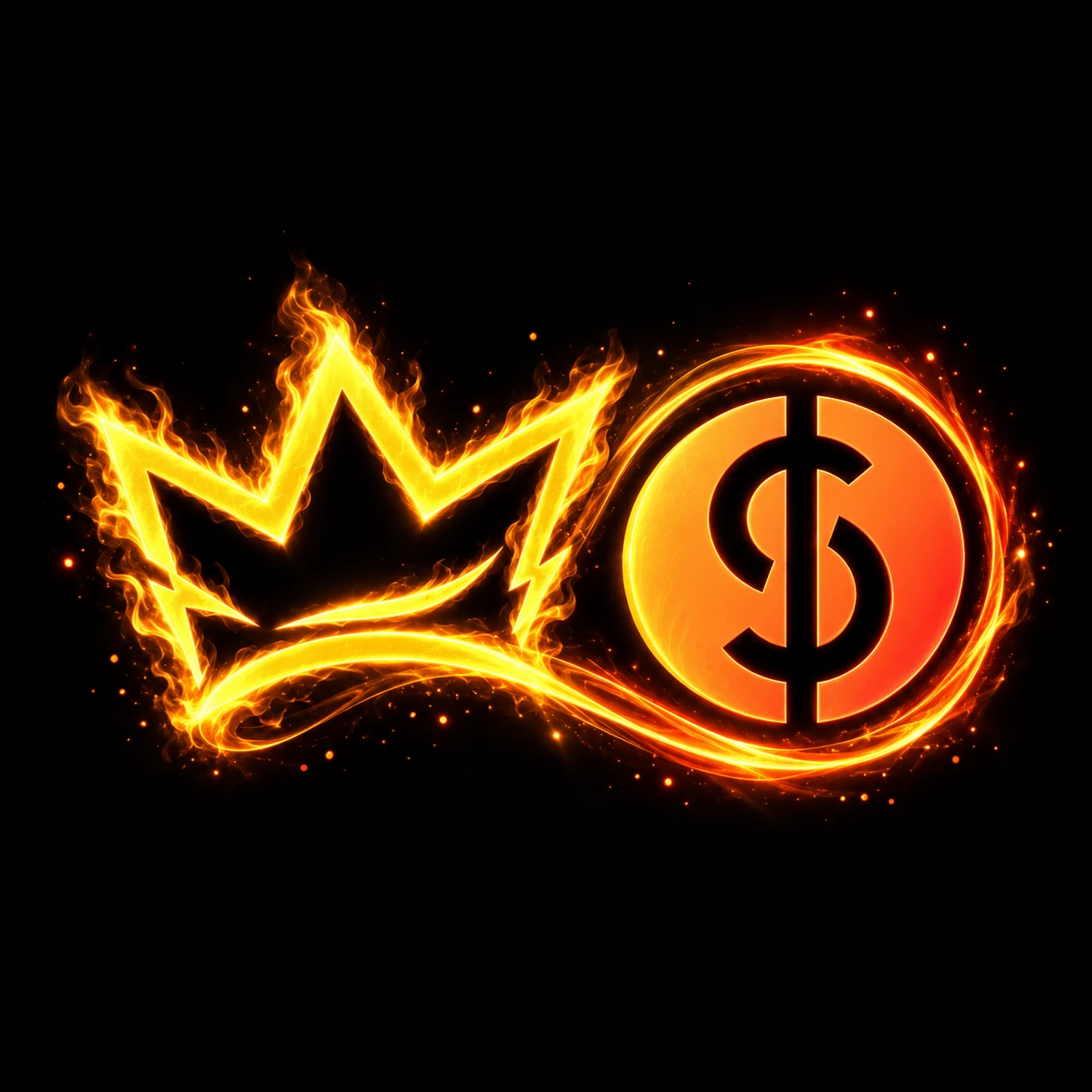 Coroa do Elite Club e símbolo da Sunize, em dourado flamejante sobre fundo preto